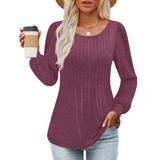 Camisa Zesica De Manga Comprida Para Mulheres, Outono, Gola Redonda, Fúcsia