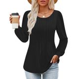 Camisa Zesica De Manga Comprida Para Mulheres, Outono, Gola Redonda, Preta