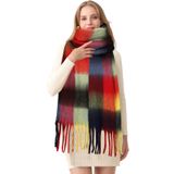 Lenço Feminino Hotian, Xadrez Robusto, De Inverno, Grosso, Borla Quente