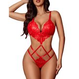 Macacão De Pelúcia De Renda Floral De Lingerie Avidlove Plus Size Vermelho
