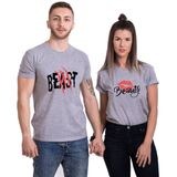 Camiseta Para Casal Kmcojia Beast Beauty 100% Algodão, Pacote Com 1