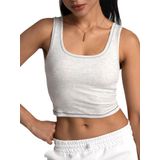 Camiseta Regata Feminina Danysu De Algodão Com Sutiã Embutido Branco Mesclado
