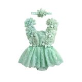 Macacão Karwuiio, Recém-nascida, Menina, Renda Floral, Verde
