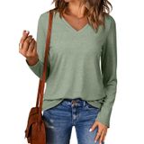 Blusas Evaless, Outono, Decote Em V, Manga Comprida, 2024, Femininas, Verdes