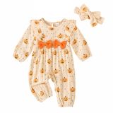 Roupa: Macacão De Abóbora De Algodão E Linho De Halloween Para Menina