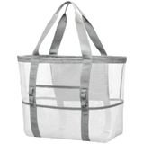 Bolsa De Praia De Malha Cor F, Bolsa De Praia De Grandes Dimensões, 9 Bolsos, Branca