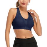 Sutiã Esportivo Florata Com Zíper Frontal Sem Fio Acolchoado Azul Marinho Feminino