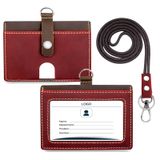Porta-crachá De Couro De Vaca Boshiho Com Cordão De Pescoço Vermelho