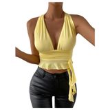 Top Curto Feminino Soly Hux Sexy Com Decote Em V Profundo Amarelo