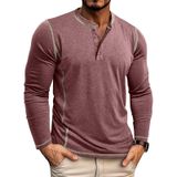 Camisa Masculina Henley Estokap, Manga Comprida, Casual, Vinho, Algodão Vermelho
