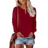 Top Kistore Feminino De Outono, Manga Comprida, Decote Em V, Vermelho Bordô