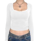 Camiseta Feminina Pivanzore Com Gola Quadrada E Manga Comprida Branca