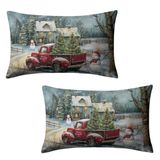 Capas De Travesseiro Kwlegh Christmas Lombar 30x50cm Red Truck X2