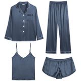 Conjunto De Pijama Feminino Swomog, Cetim, 4 Peças, Cinza Escuro, Tamanho M