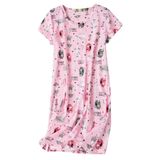 Camisola Zando, Algodão, Manga Curta, Pijama Feminino, Rosa, Gato