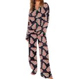 Pijama Feminino Faretumiya, Seda, Cetim, Estampa De Natal, Tamanho S