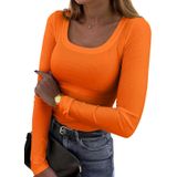 Camiseta Feminina Bluetime Ribbed Basic Solid Orange Xxl