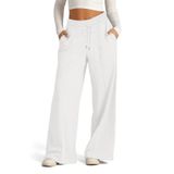 Calça De Moletom De Perna Larga Wrolem Feminina De Cintura Alta, Poliéster Branco