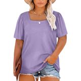 Camiseta Feminina Eytino Plus Size Com Gola Quadrada E Manga Folhada