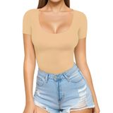 Blusa Túnica Feminina Mangopop, Gola Redonda, Manga Curta, Modelagem Justa