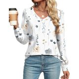 Camiseta Feminina Lomon De Manga Comprida Com Decote Em V, Outono De 2024, Branca Xxl