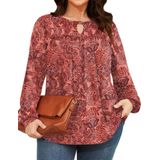 Blusa Feminina Tfsdod, Tamanho Grande, Manga Comprida, Vermelha, Marrom, Floral