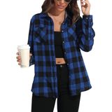 Camisa De Flanela Kevamolly Xadrez De Manga Comprida Para Mulheres Azul Preta