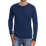 Camiseta Masculina Pegeno, Casual, Justa, Algodão Henley, Azul Marinho