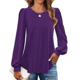 Top Zesica Com Ilhó De Manga Comprida Para Mulheres, Roxo, Tamanho Xxl