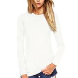 Camiseta Feminina Beluring, Lisa, Básica, Manga Comprida, Gola Redonda, Branca