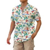 Camisa Cromoncent Havaiana Para Homens, Manga Curta, Bege, Lagosta