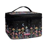 Bolsa De Maquiagem De Viagem Drydeepin Colorful Mushroom Skull Floral