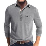 Camisa Polo Aulemen De Manga Comprida Para Homens, Mistura De Algodão Cinza
