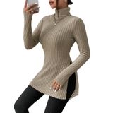 Camiseta Feminina Soly Hux De Manga Comprida Com Gola De Tartaruga, Cáqui Puro