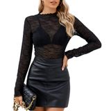 Top Ohhettm Feminino De Malha Com Gola Simulada, Manga Comprida, Preta, 2gg