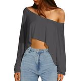 Blusa Missactiver De Manga Comprida Sem Ombros, Cinza Escuro, Feminina