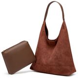 Bolsa De Ombro Pocadri Large Suede Retrô De Couro Sintético Feminina
