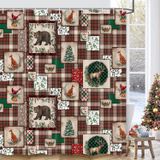 Cortina De Chuveiro Wathon Christmas Plaid Lodge Cabin 180x180cm