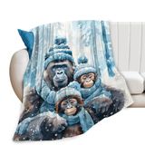 Cobertor Citari Gorilla Funny Winter Snow Family Flannel