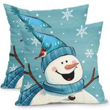 Capas De Travesseiro Kawani Winter Blue Snowman 45x45cm Conjunto De 2