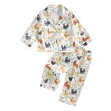 Conjunto De Outono De Pijamas Fsadfeas Para Crianças E Meninas Com Estampa De Frango De 2 A 3 Anos