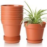 Vasos Para Plantas T4u De 15 Cm, Pacote Com 8 Unidades De Plástico Com Pires De Terracota