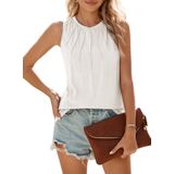 Camiseta Regata Feminina Blencot, Plissada De Verão, Sem Mangas, Branca