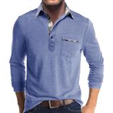 Camisa Polo Masculina De Manga Comprida Aulemen Blue Cotton Blend Xl