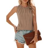 Camiseta Regata Feminina Blencot De Verão Plissada, Gola Redonda, Bege