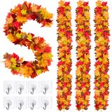 Decoração Fall Maple Leaves Garland Fovths 1,75 M, Pacote Com 4