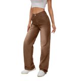 Jeans Femininos Kiczoy Clássicos De Cintura Média, Retos, Largos, Cáqui