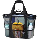 Bolsa De Praia, Malha De Cor F, 9 Bolsos Com Zíper, Preta