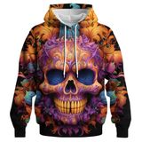 Moletom Com Capuz Ghualuru Pumpkin Skull Halloween Roxo 2gg