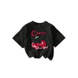 Camiseta Feminina Roseseek Com Estampa De Cereja E Manga Curta Preta